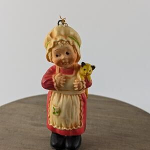 Vintage Mrs. Claus Christmas Ornament Cat Kitten 3" Tree Trimming Decoration